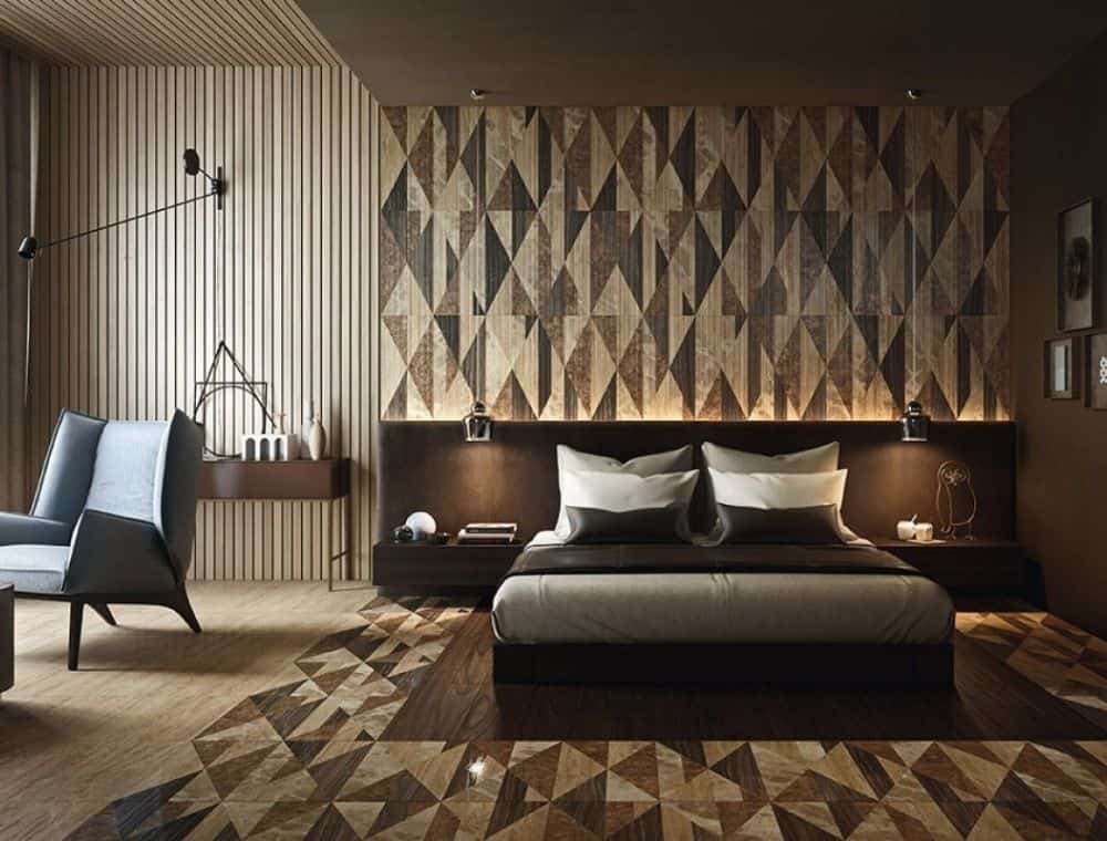 Mable natural stone wall in the bedroom