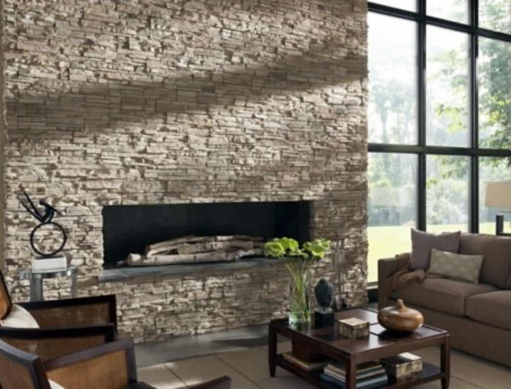 Natural stone wall in the living room