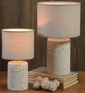 natural stone and linen shade lamp for sustainable home office