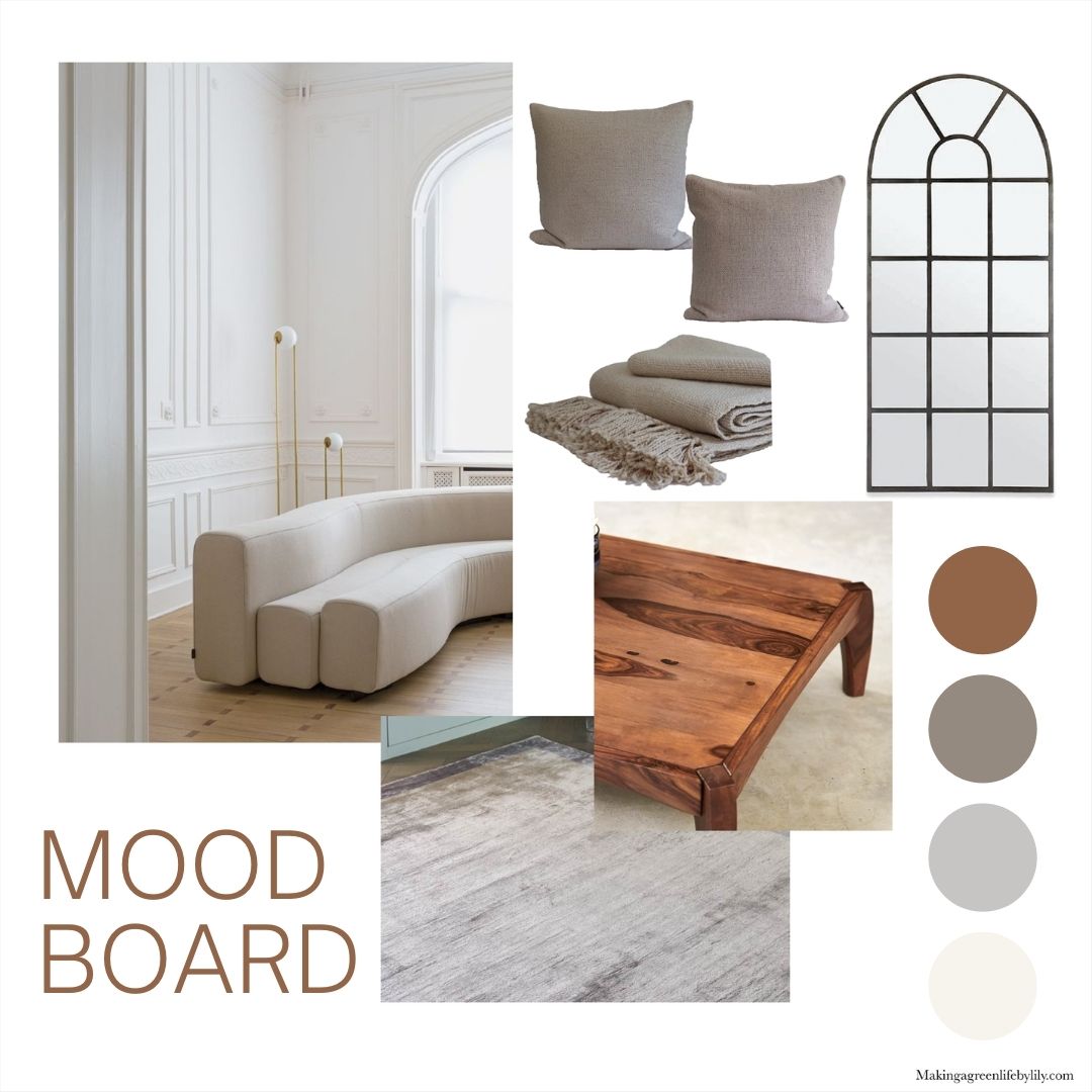 Sustainable living room mood board