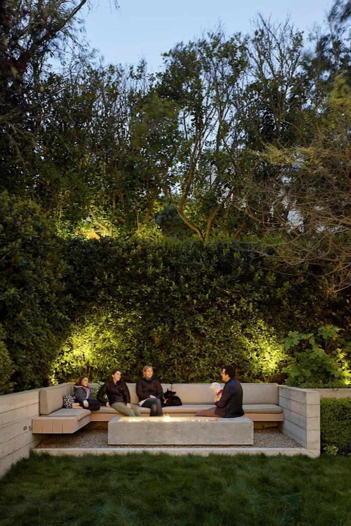 sustainable patio with fireplace design ideas