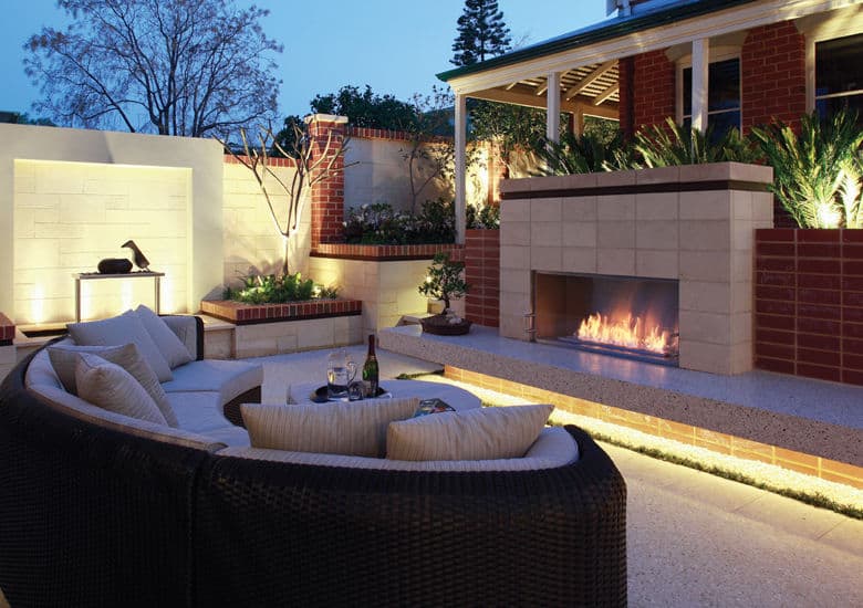 sustainable patio with eco-friendly fireplace design ideas