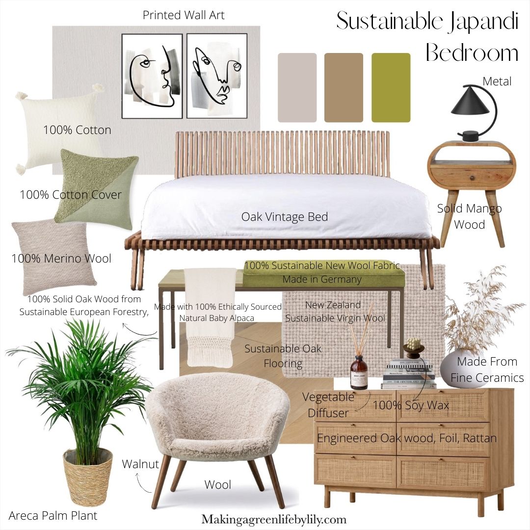 sustainable Japandi bedroom details