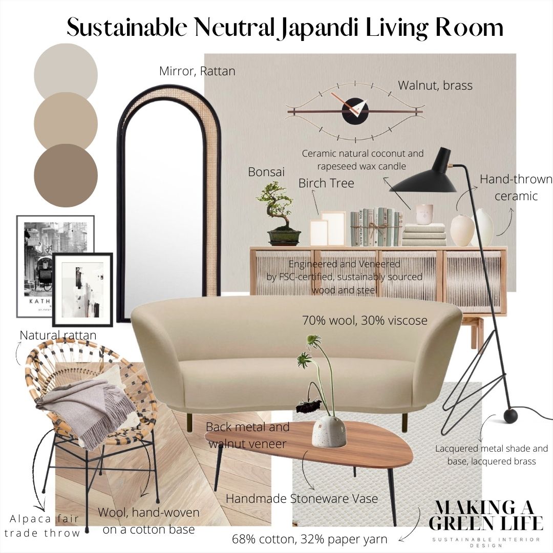 Sustainable Neutral Japandi Living Room details