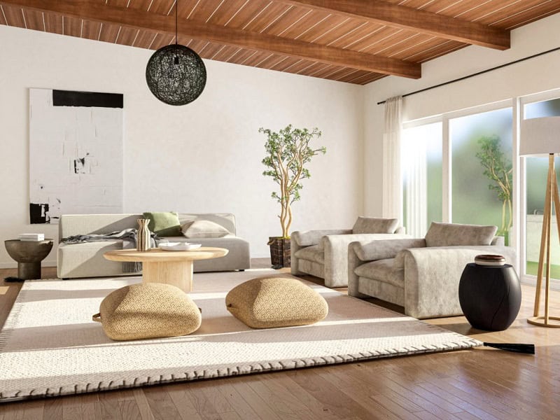 Japandi living room design rugs