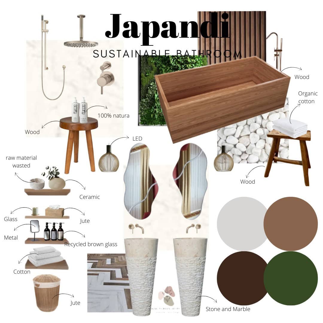 Sustainable Japandi Bathroom Mood Board Details