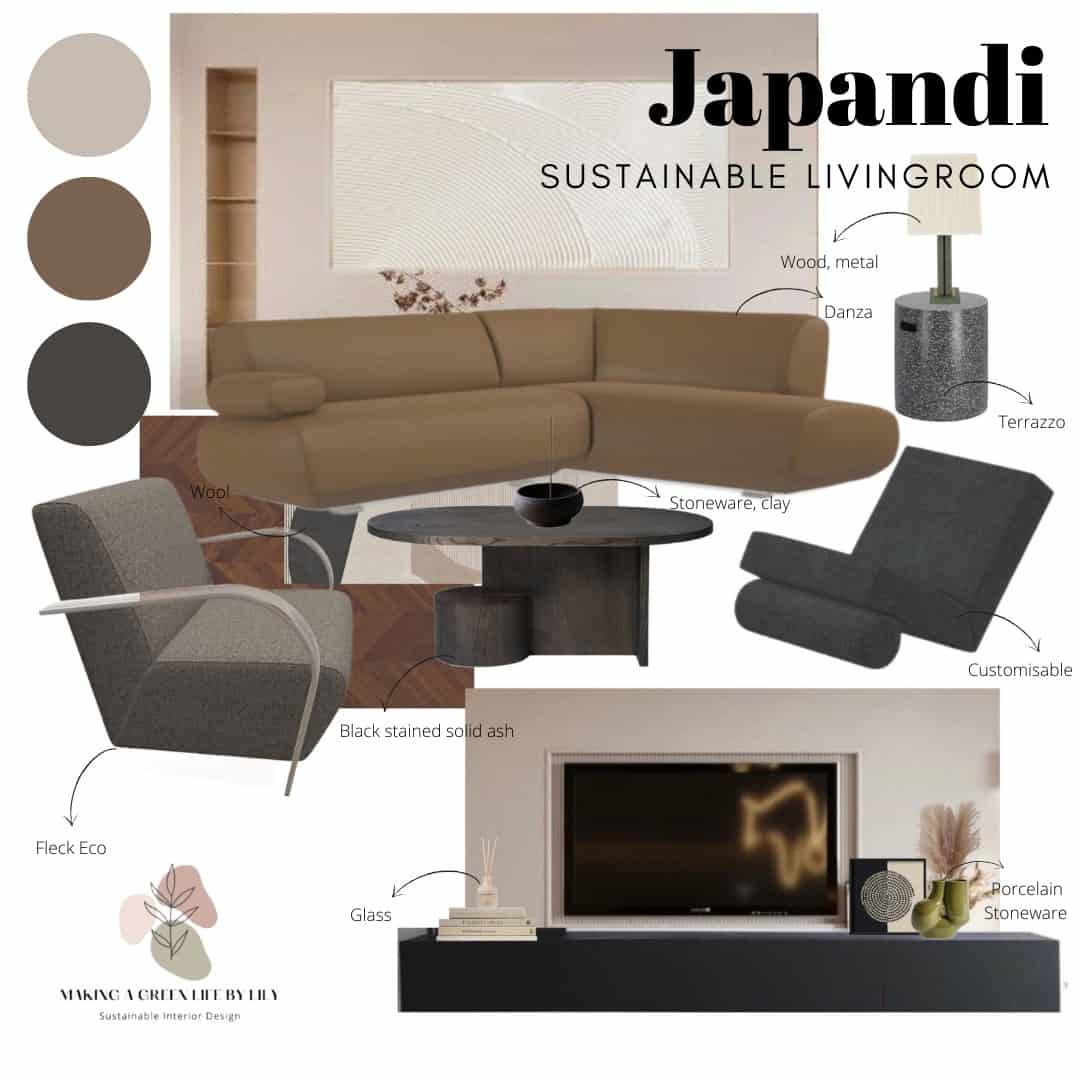 Japandi Sustainable Living Room Mood Board details