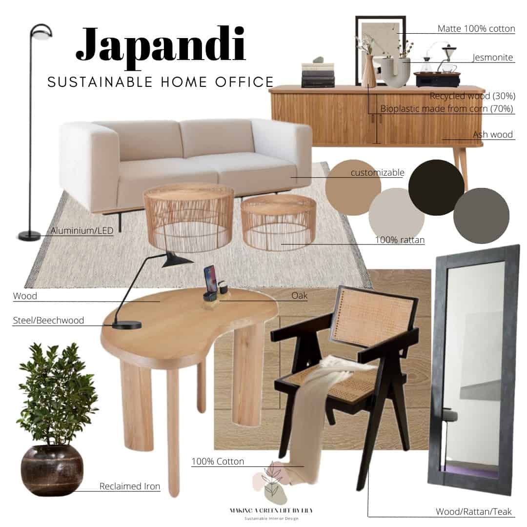 Japandi Sustainable Home Office Mood Board Details