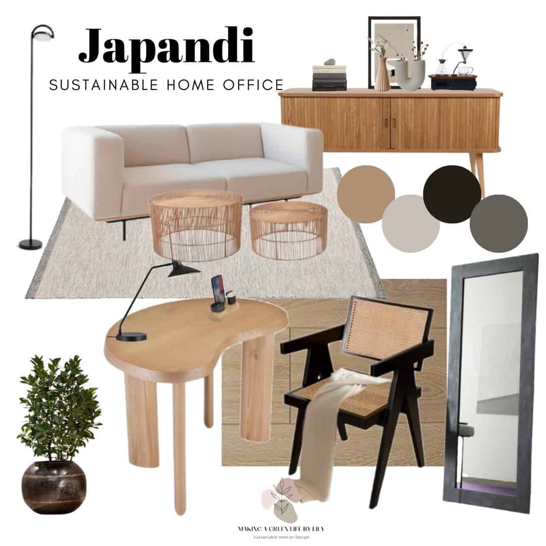 Japandi Sustainable Home Office Mood Board