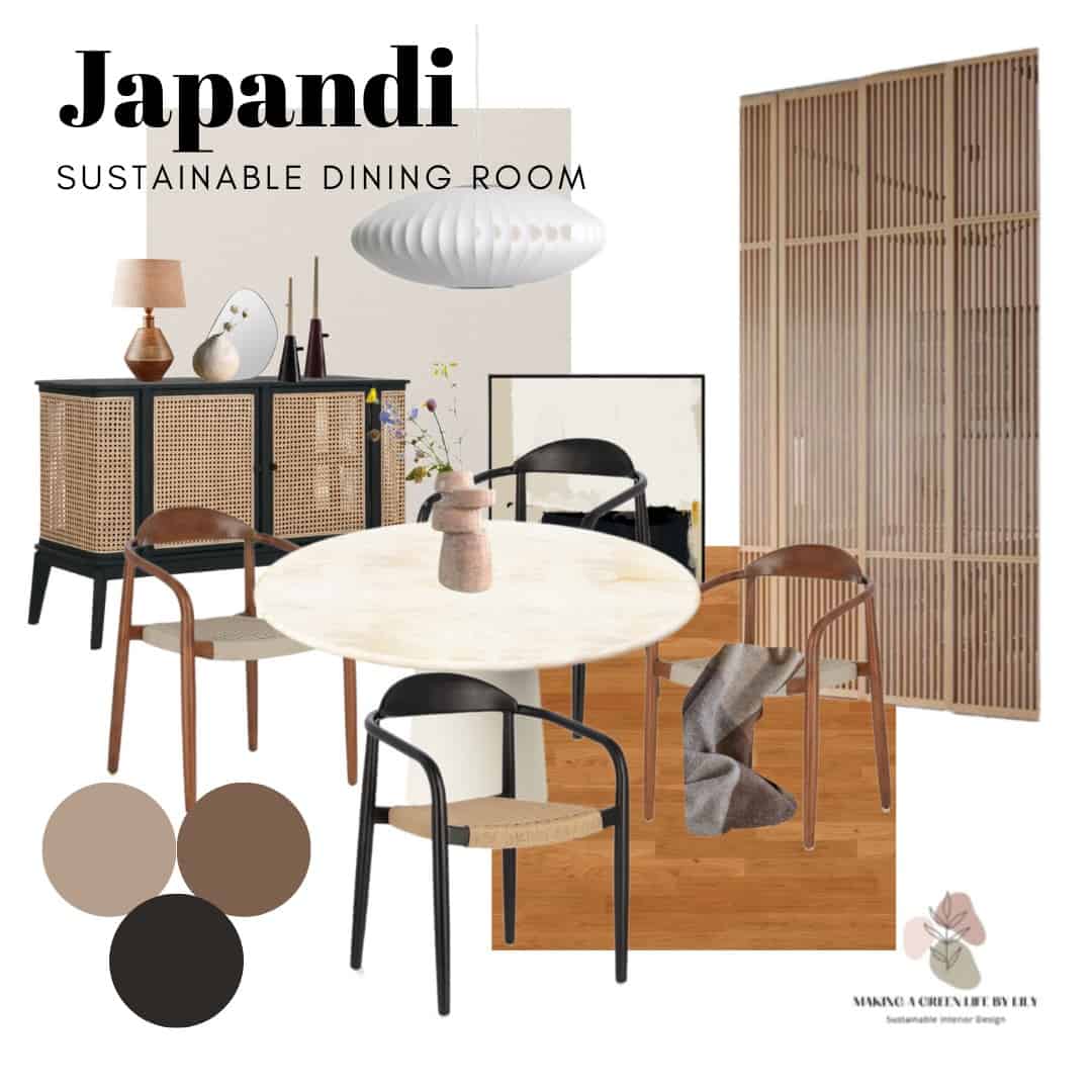 Japandi Sustainable Dining room mood board
