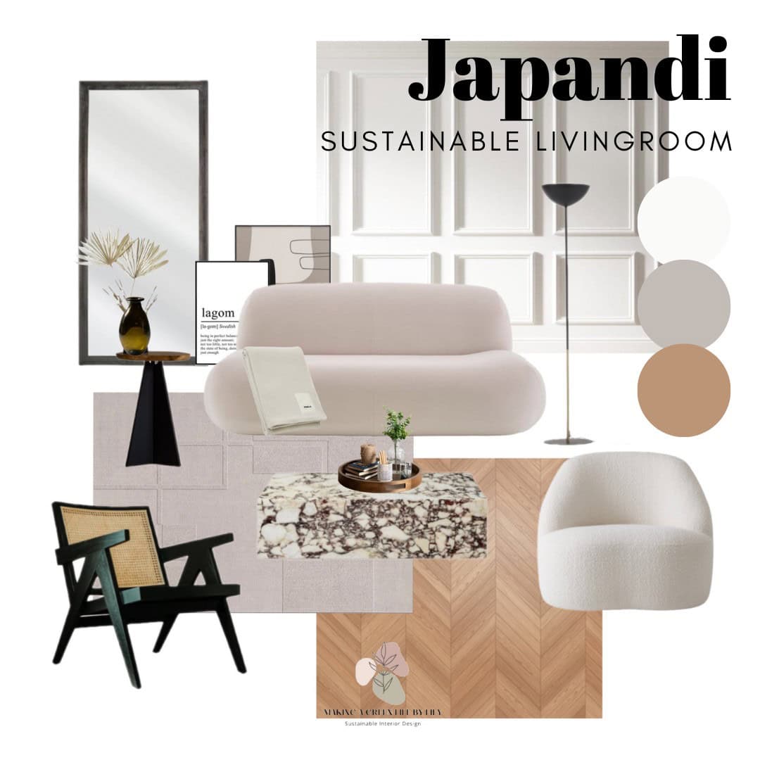 Sustainable Japandi Living Room Mood Board