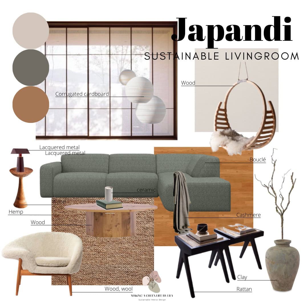Sustainable Japandi Living Room Mood Board