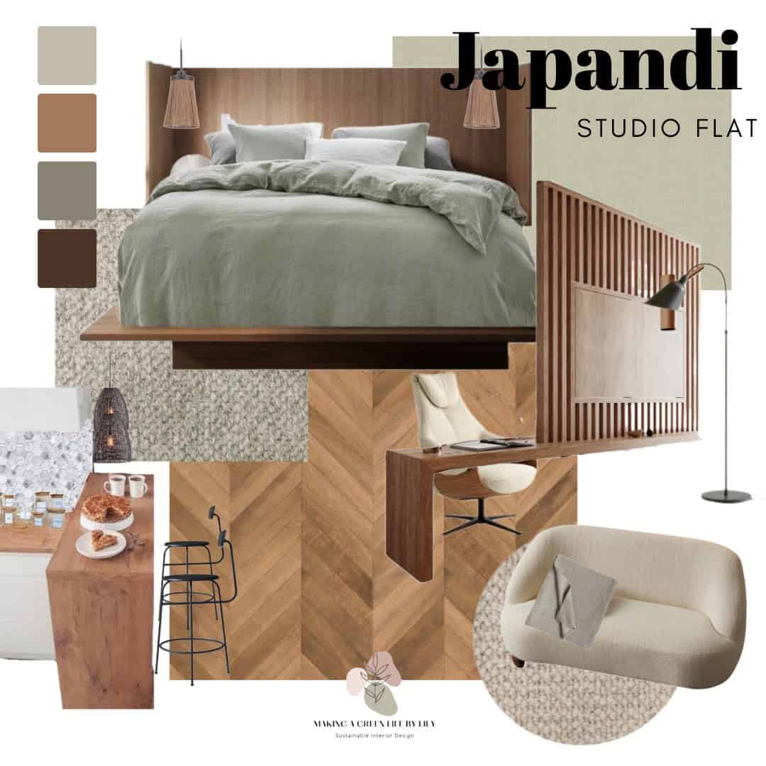 Sustainable Japandi Studio Flat Mood Board