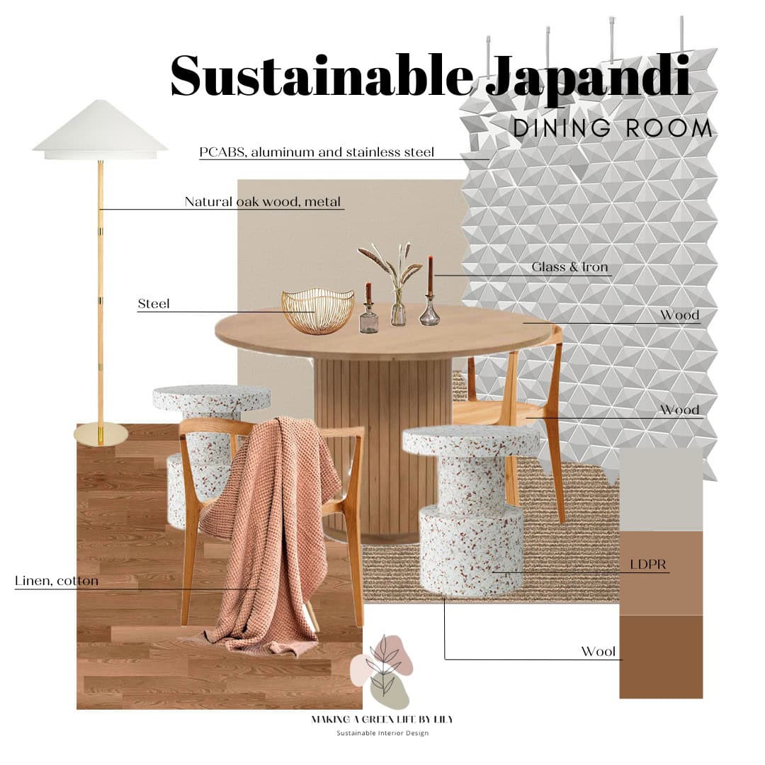 Sustainable Japandi Dining Room Mood Board Details
