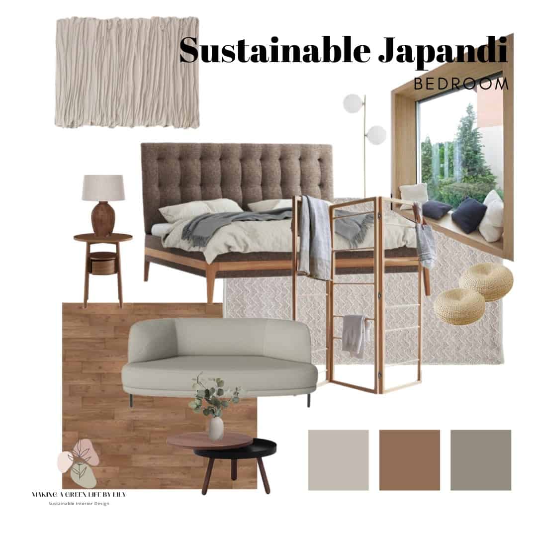 Sustainable Japandi bedroom mood board