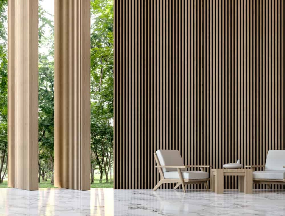 Wood wall panelling for Japandi Living Room