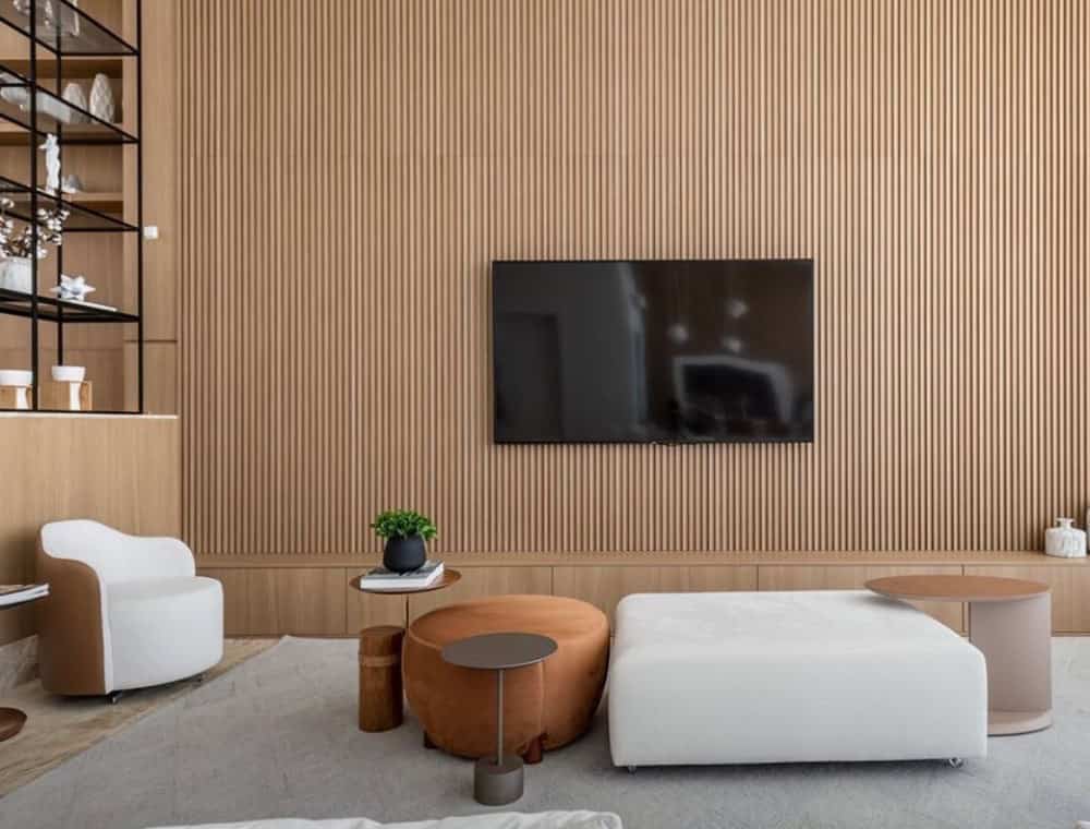 Japandi TV Accent Wall Wood Panelling