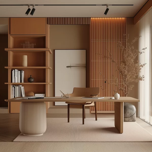 Organic Harmony: Earthy Tones and Minimalist Japandi Design in the Home Workspace