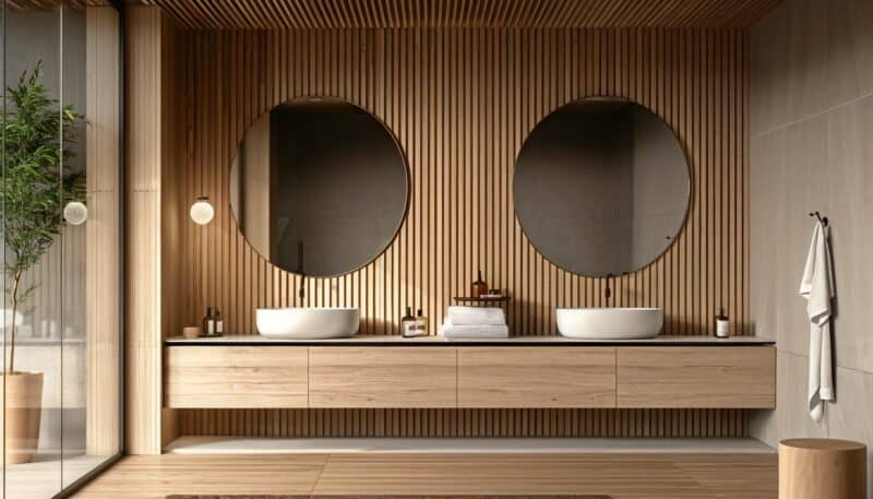 10 Ways to Use Wood Slat Panelling in Japandi Bathroom – Making A Green ...