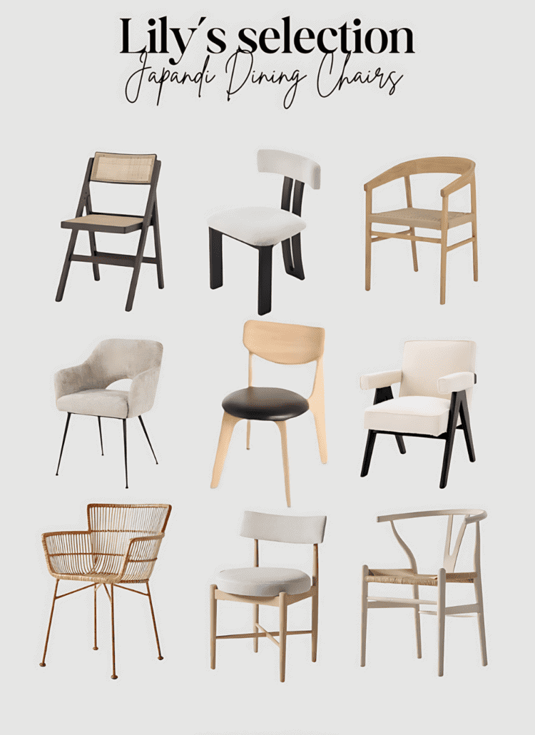 Lily's japandi dining chairs selection
