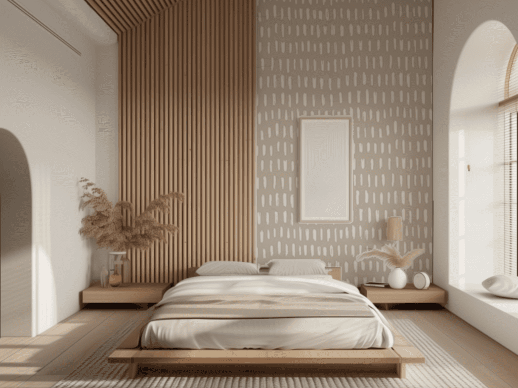 Combining Wallpaper with Wooden Slat Panelling