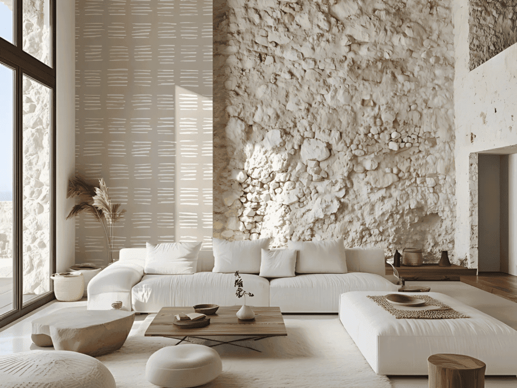 Textural Contrast with Wallpaper and Stone