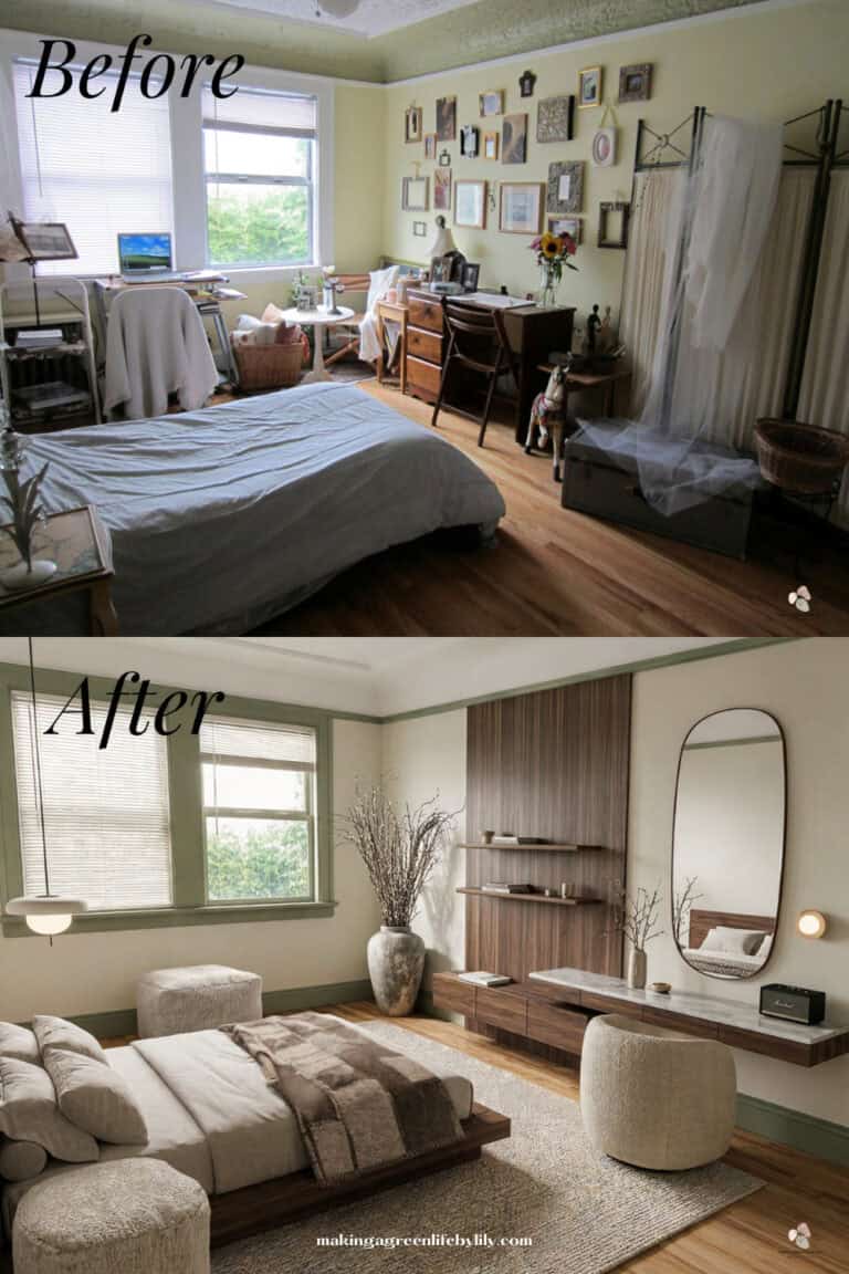 Before/After Series Cluttered Bedroom to Organic Sanctuary, A Japandi Bedroom Transformation After